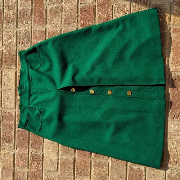 Vintage Dresses & Skirts - Vintage 1970s Green Gabardine Split Style Skirt